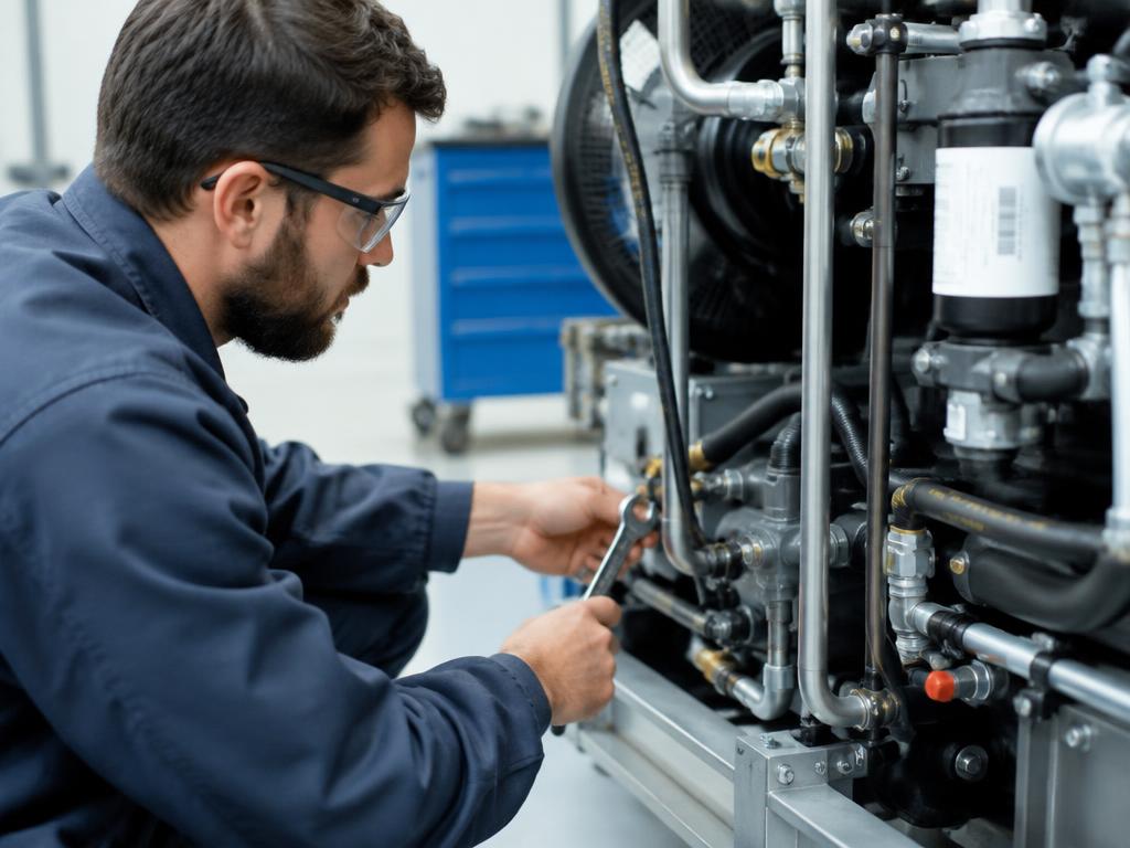 Technician maintaining industrial machinery